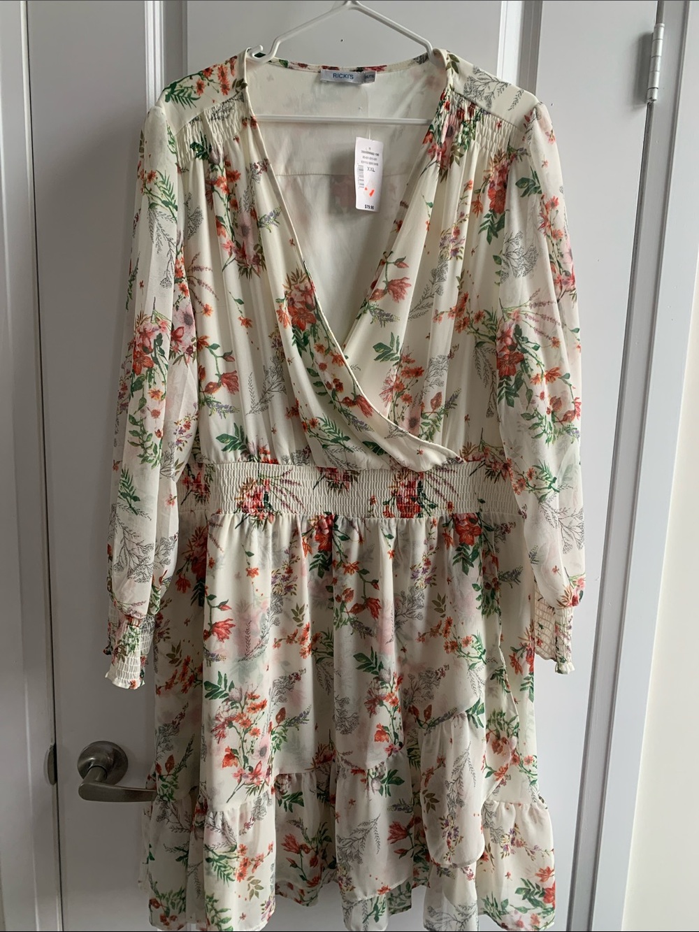 Ricki's Cream Floral Long Sleeve Sheer Wrap Dress